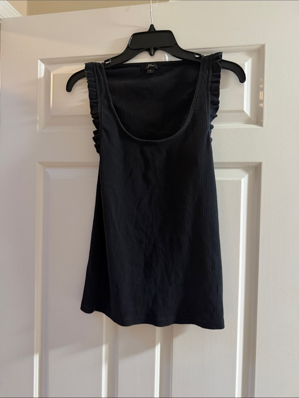 J. Crew Black Ruffle Strap Tank